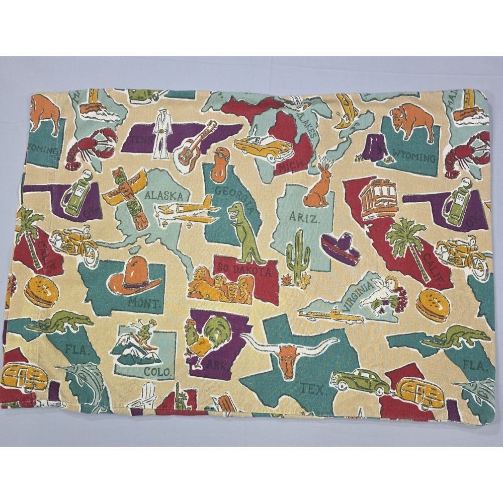 Eddie Bauer‎ USA Map Pillowcases Set 2 Portugal Cotton US States Vintage Travel